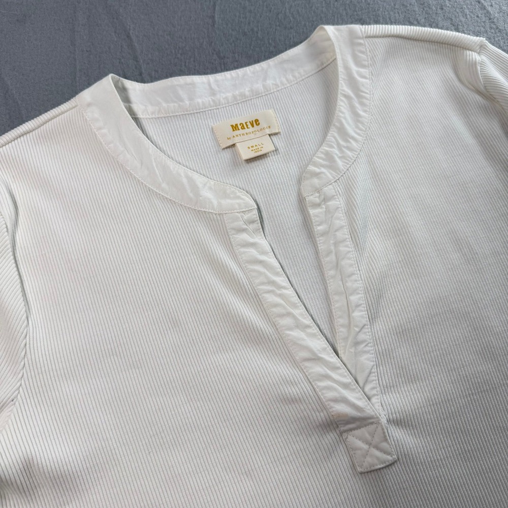 Maeve Anthropologie Popover Top Women Small White Ribbed Cuffed Capsule Wardrobe - Picture 9 of 11